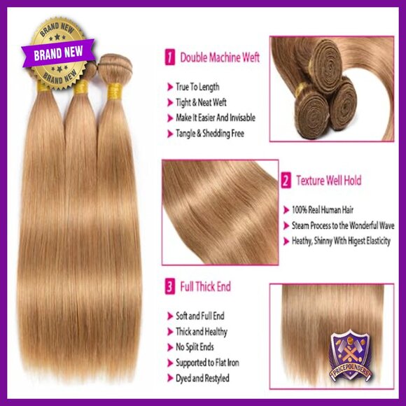 Straight Human Hair Extensions 3 Bundles Brazilian Remy 10 12 14 Inch